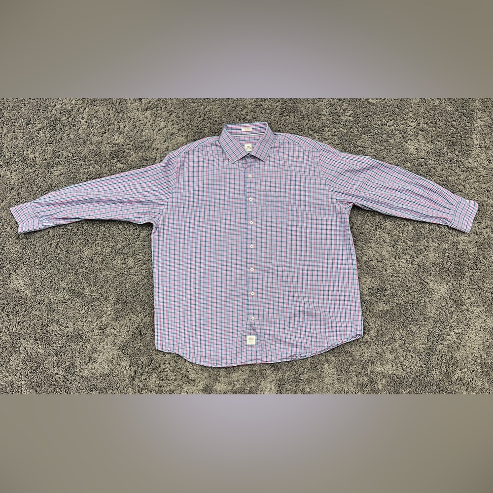 Peter Millar Shirt Men's 2XL XXL Red Blue Cotton Plaid Button Front Long Sleeve